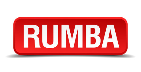 Rumba red 3d square button isolated on white