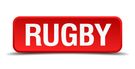 rugby red 3d square button isolated on white