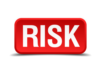 Risk red 3d square button isolated on white