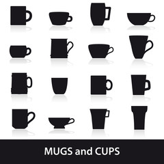 mugs and cups black silhouette icons set eps10