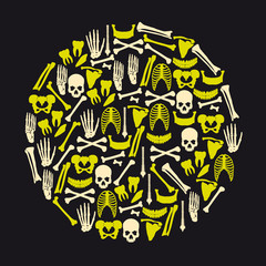 human bones icons in big yellow circle eps10