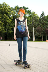 Beauty Girl Skating in gardens