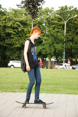 Beauty Girl Skating in gardens
