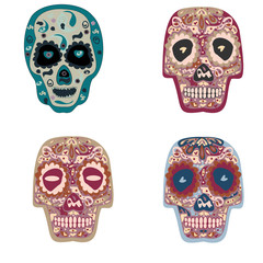 Collection of beautiful colored skulls on white background