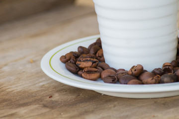 coffee beans with cup