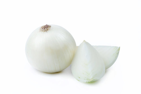 One White Onion and Sliced Pieces - Clipping Path Inside