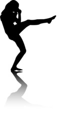 Silhouette of woman kicking vector