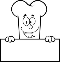 Black And White Smiling Bone Cartoon Character Over A Blank Sign