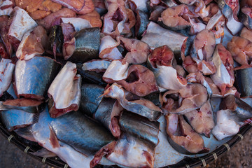Fish cut into pieces sold in the market.