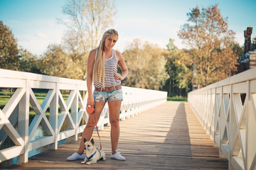 Blonde girl and chihuahua