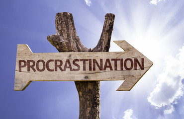 Procrastination wooden sign on a beautiful day