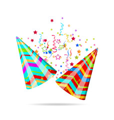 Fototapeta na wymiar Colorful party hats with confetti for your holiday