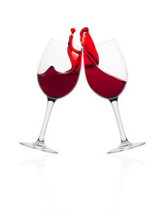 Wine glasses in with splash of wine