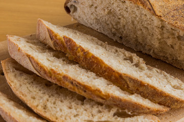 Natural Zoomed Handmade Bread cut in slides