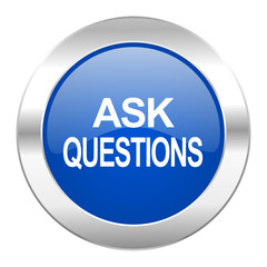 ask questions blue circle chrome web icon isolated