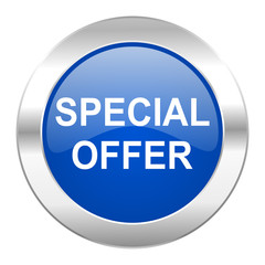 special offer blue circle chrome web icon isolated