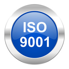 iso 9001 blue circle chrome web icon isolated