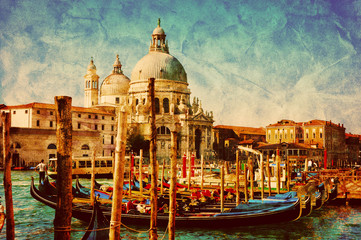 Fototapeta na wymiar Venice, Italy. Gondolas on Grand Canal, Italian Canal Grande