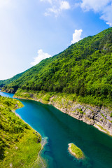 Mountain lake.  green water lake in forest