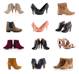 female footwear. female shoes over white. Collection of various