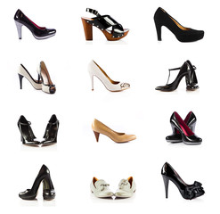 female footwear. female shoes over white. Collection of various