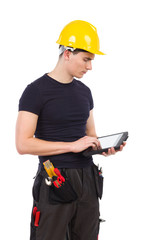 Mechanic using a digital tablet