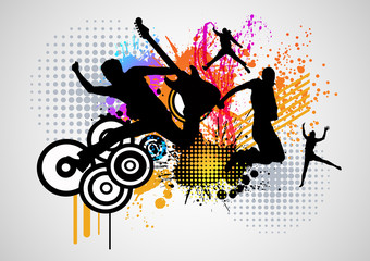 music splash color graphic with dance people vector