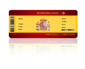 air ticket with Spain flag isolated over white