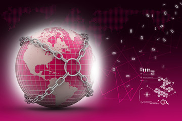 Earth globe close in chain