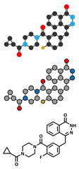 Olaparib cancer drug molecule. Inhibitor of PARP.