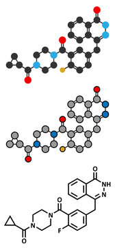 Olaparib cancer drug molecule. Inhibitor of PARP.