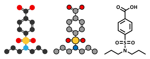 Probenecid gout drug molecule. 