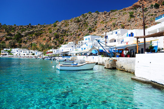 Fototapeta Greek coastline village of Loutro in southern Crete