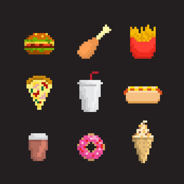 Pixel Art Fast Food Icon Set