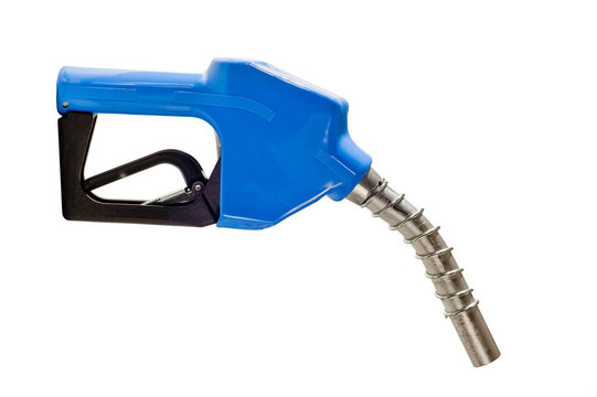 Blue Gasoline Fuel Pump Nozzle Horizontal