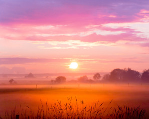 Farm Pasture Burning Sunset