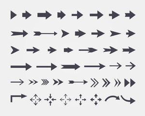 Vector set of different vector arrows isolated on white backgrou