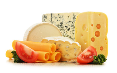 Different sorts of cheese isolated on white background