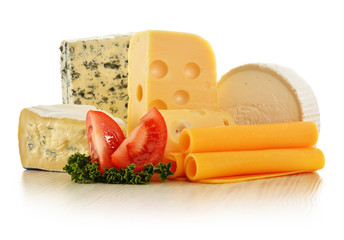 Different sorts of cheese isolated on white background