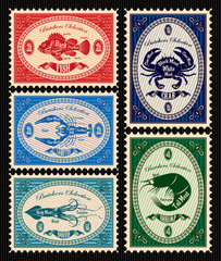 Fototapeta na wymiar set of postage stamps with seafood