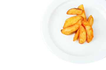 Homemade fried potato on plate isolated on white