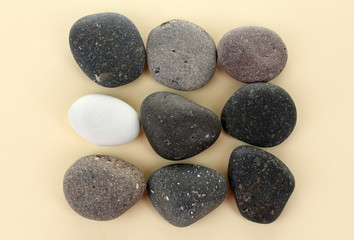 Individuality concept. Sea stones on beige background