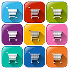 Round icons with grocery carts