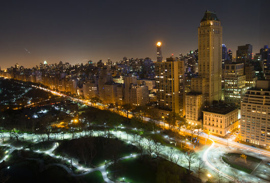 New York City Central Park panorama aerial view at dark night