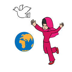 Fototapeta premium Musilm girl globe and peace