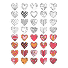 Set of hand drawn heart symbols