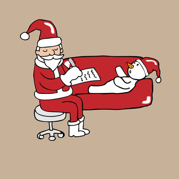 Santa psychiatrist and snowman