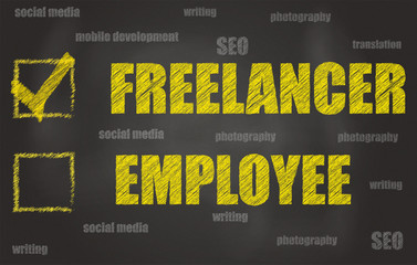 Fototapeta na wymiar Freelancer Chosen Over Employee, Written On A Black Board