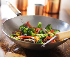 asian wok with beef and vegetable stir fry