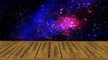 Naklejka na ściany i meble Galaxy view with wood plate